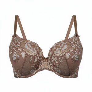 Adore Me Underwire Padded Lined Pushup Bra Beige Floral Lace Size 38DD